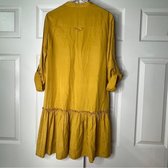 ZARA Mustard Long Sleeve Shirt Dress with Ruffles - Picture 6 of 9
